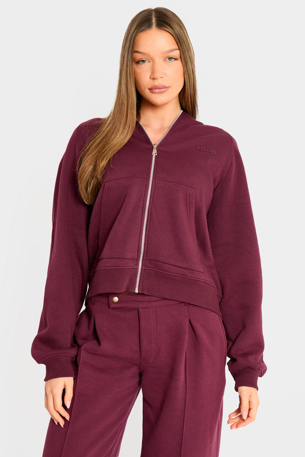 Kaiia Logo Oversized Zip Through Hoodie Dark Cherry