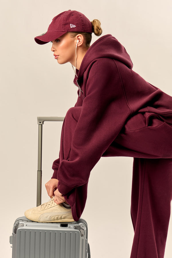 Kaiia Logo Oversized Zip Through Hoodie Dark Cherry