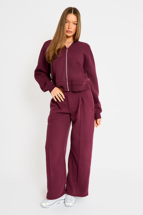 Kaiia Logo Oversized Zip Through Hoodie Dark Cherry