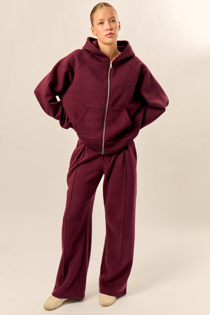 Kaiia Logo Oversized Zip Through Hoodie Dark Cherry