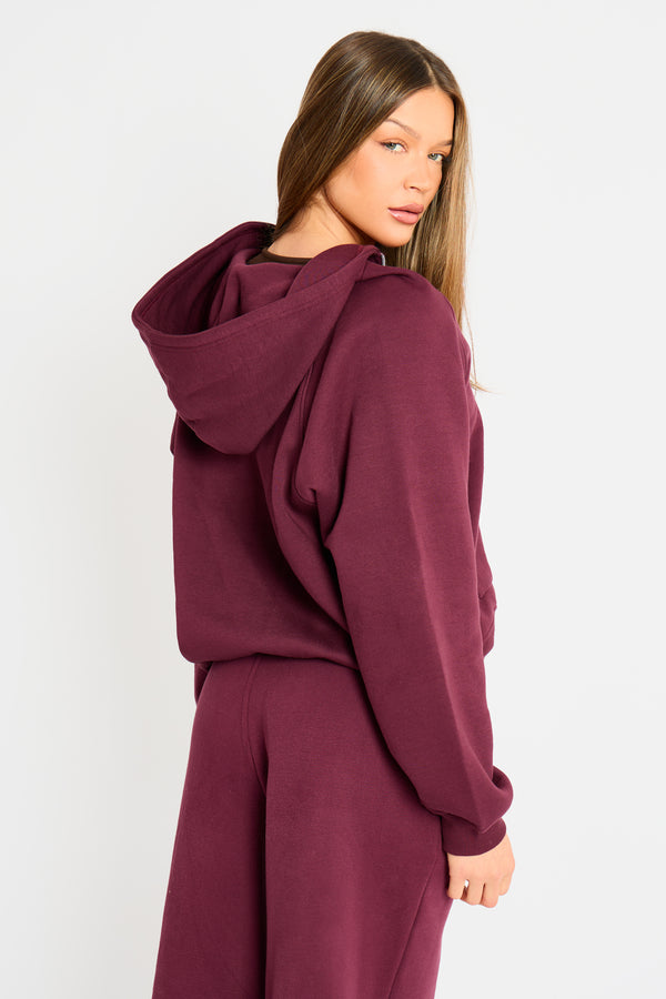 Kaiia Logo Oversized Zip Through Hoodie Dark Cherry