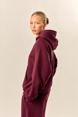 Kaiia Logo Oversized Zip Through Hoodie Dark Cherry