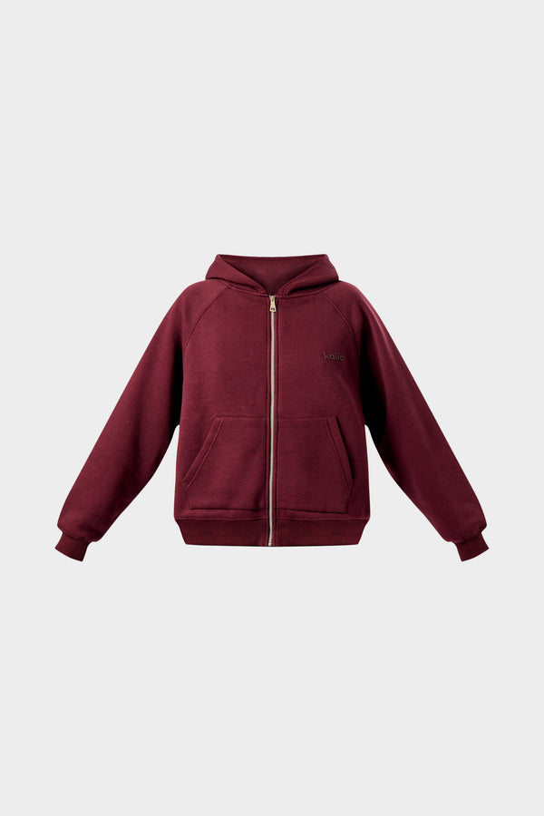 Kaiia Logo Oversized Zip Through Hoodie Dark Cherry