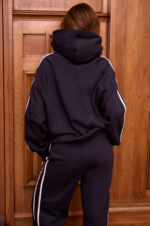 Kaiia Sport Side Stripe Oversized Hoodie Navy & White