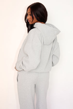 Kaiia Embossed Logo Zip Through Oversized Hoodie Mid Grey Marl
