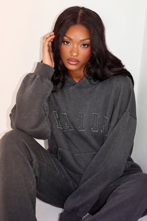 Kaiia Oversized Hoodie With Distressed Applique Washed Black