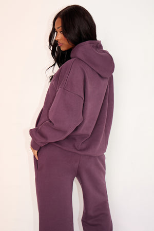 Kaiia Embossed Logo Oversized Hoodie Aubergine