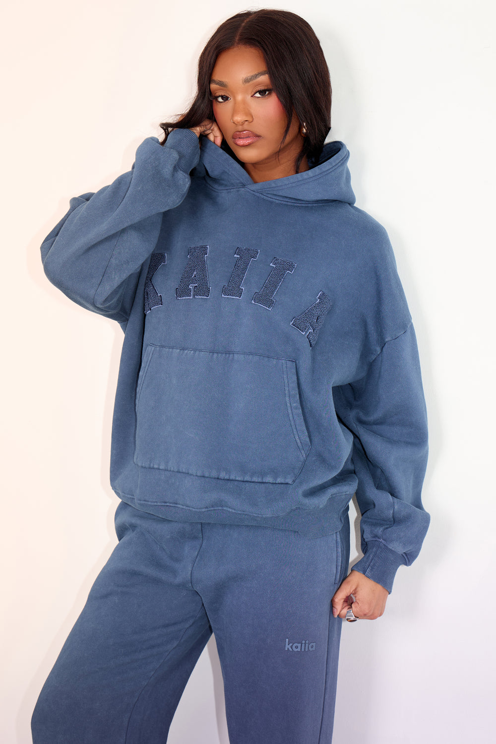 Kaiia Slogan Oversized Hoodie Washed Petrol