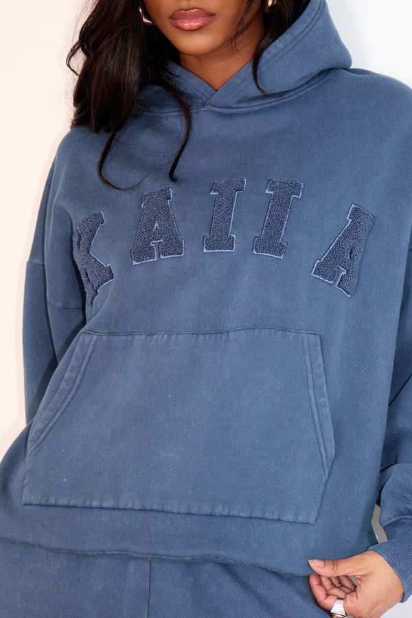 Kaiia Slogan Oversized Hoodie Washed Petrol