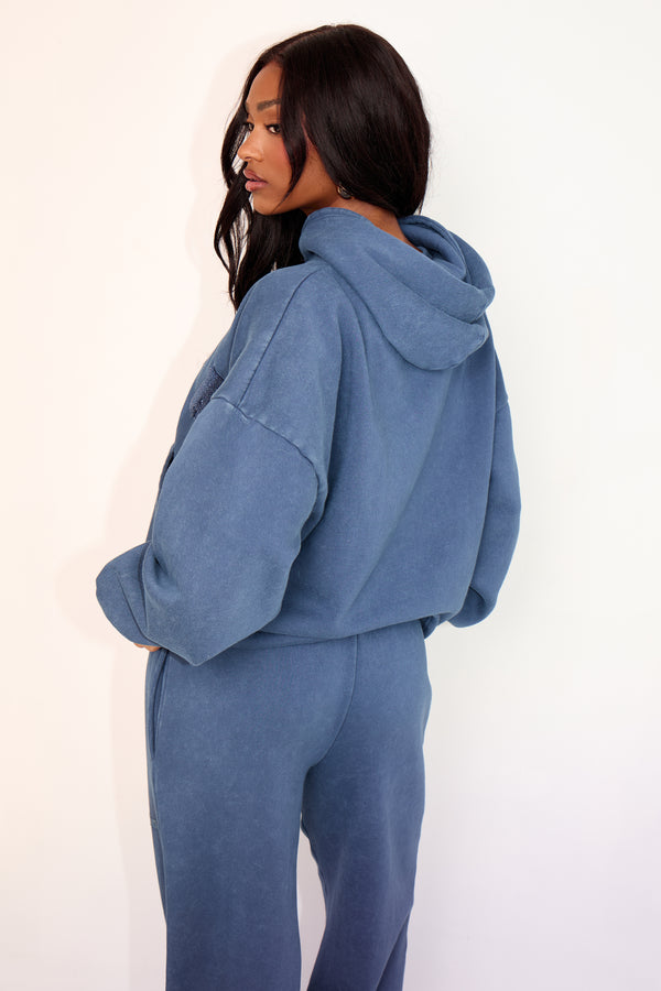 Kaiia Slogan Oversized Hoodie Washed Petrol