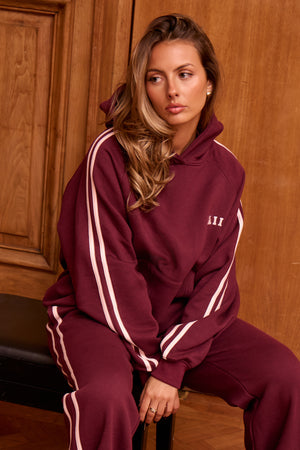 Kaiia Sport Side Stripe Oversized Hoodie Dark Cherry & Pink