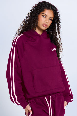 Kaiia Sport Side Stripe Oversized Hoodie Dark Cherry & Pink