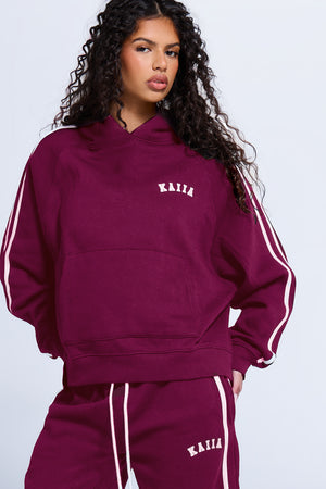 Kaiia Sport Side Stripe Oversized Hoodie Dark Cherry & Pink