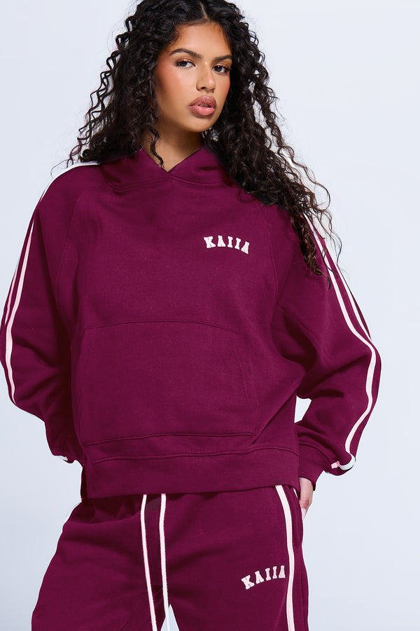 Kaiia Sport Side Stripe Oversized Hoodie Dark Cherry & Pink
