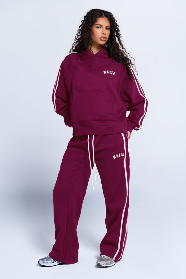 Kaiia Logo Side Stripe Wide Leg Joggers Dark Cherry & Pink