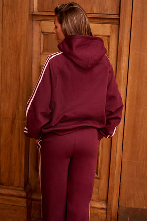 Kaiia Sport Side Stripe Oversized Hoodie Dark Cherry & Pink