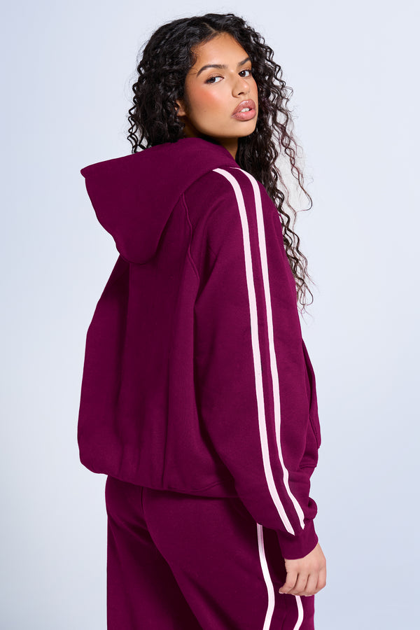 Kaiia Sport Side Stripe Oversized Hoodie Dark Cherry & Pink