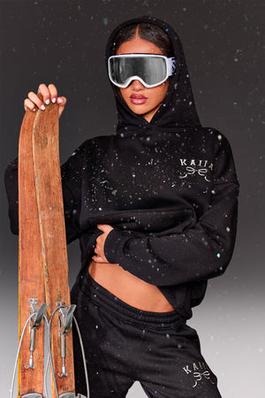 Kaiia Bow Embroidered Oversized Hoodie Black & Silver