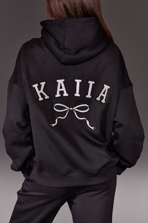 Kaiia Bow Embroidered Oversized Hoodie Black & Silver