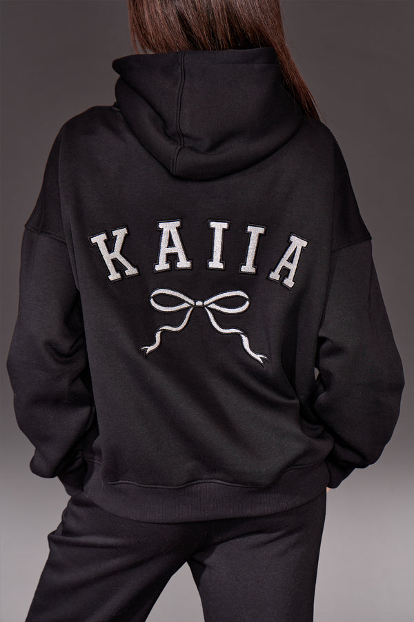 Kaiia Bow Embroidered Oversized Hoodie Black & Silver