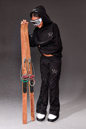 Kaiia Bow Embroidered Oversized Hoodie Black & Silver