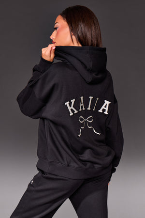 Kaiia Bow Embroidered Oversized Hoodie Black & Silver