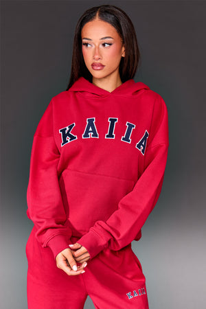 Kaiia Slogan Oversized Hoodie Red & Navy