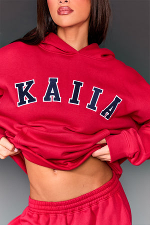 Kaiia Slogan Oversized Hoodie Red & Navy