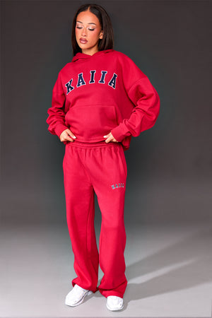 Kaiia Slogan Oversized Hoodie Red & Navy