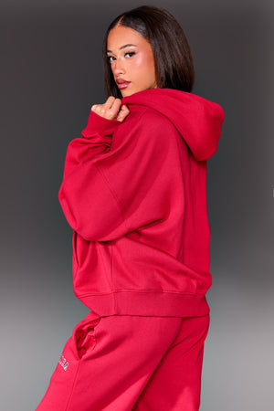 Kaiia Slogan Oversized Hoodie Red & Navy