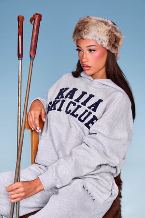 Kaiia Borg Ski Club Oversized Hoodie Mid Grey Marl & Navy