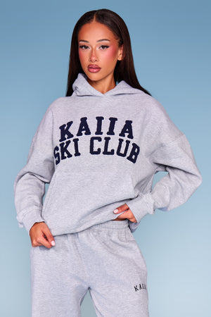 Kaiia Borg Ski Club Oversized Hoodie Mid Grey Marl & Navy