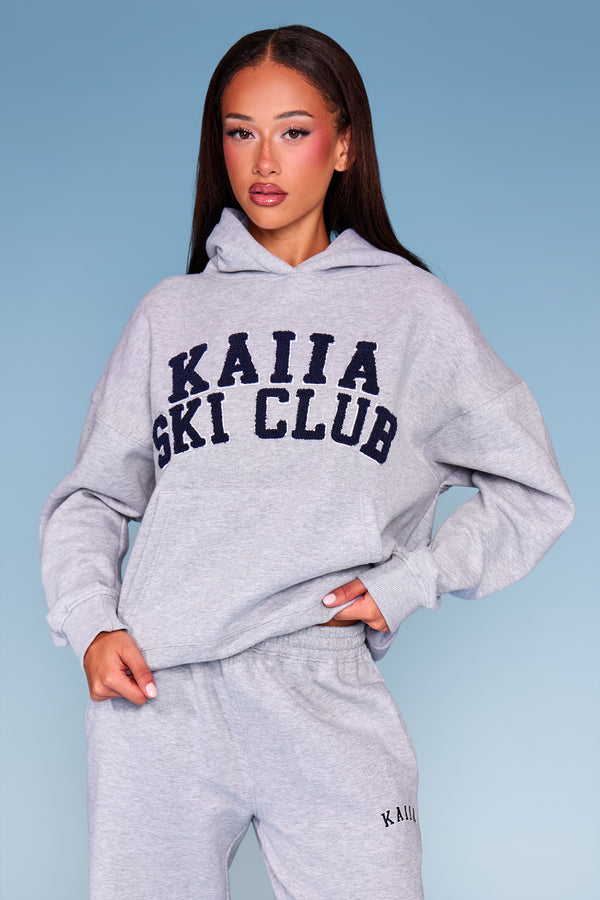 Kaiia Borg Ski Club Oversized Hoodie Mid Grey Marl & Navy