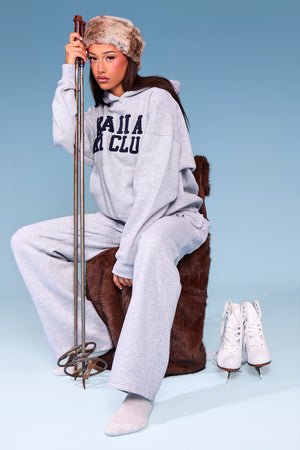Kaiia Borg Ski Club Oversized Hoodie Mid Grey Marl & Navy