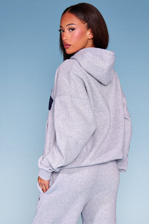 Kaiia Borg Ski Club Oversized Hoodie Mid Grey Marl & Navy