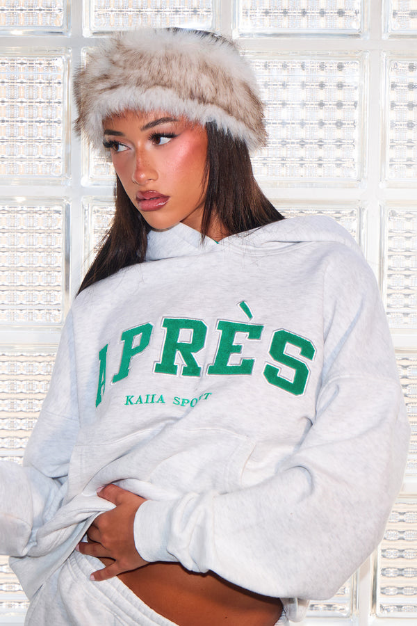 Kaiia Apres Oversized Hoodie Light Grey Marl & Green