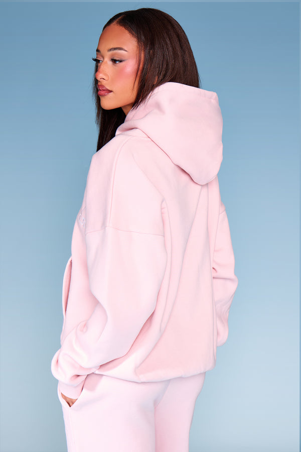 Kaiia Slogan Contrast Stitch Oversized Hoodie Pink & White