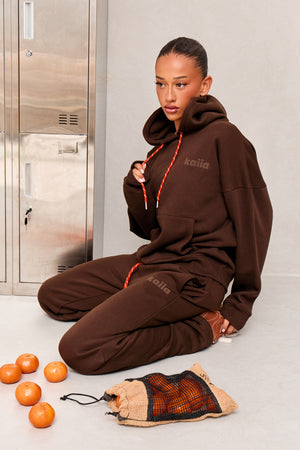 Kaiia Studio Rope Drawstring Oversized Hoodie Bitter Chocolate