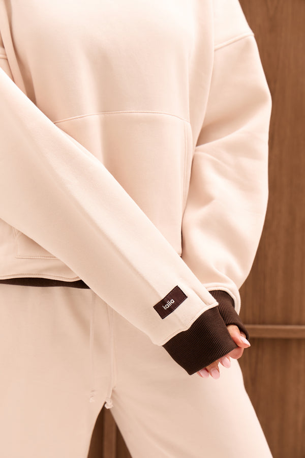 Kaiia Contrast Oversized Hoodie Cream & Bitter Chocolate