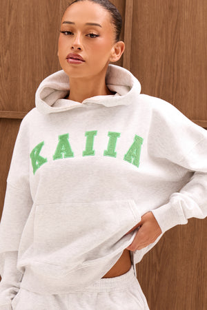 Kaiia Slogan Oversized Hoodie Light Grey Marl & Spring Green