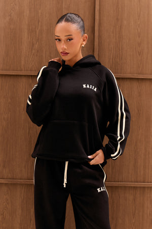 Kaiia Sport Side Stripe Oversized Hoodie Black & Cream