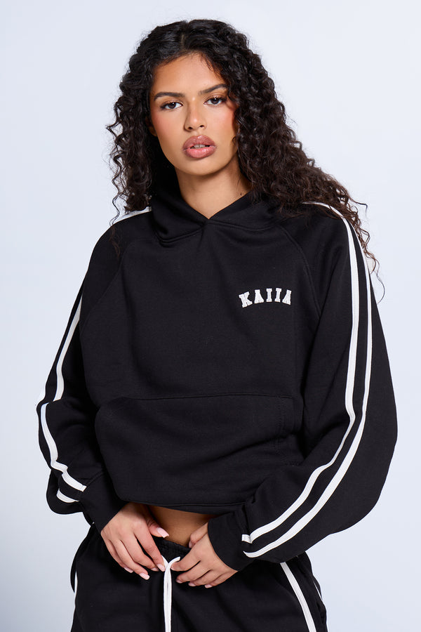 Kaiia Sport Side Stripe Oversized Hoodie Black & White