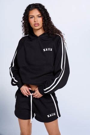 Kaiia Sport Side Stripe Oversized Hoodie Black & White