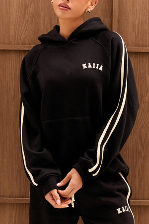 Kaiia Sport Side Stripe Oversized Hoodie Black & Cream