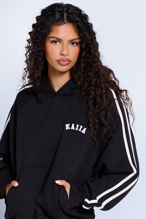 Kaiia Sport Side Stripe Oversized Hoodie Black & White