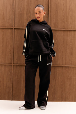 Kaiia Sport Side Stripe Oversized Hoodie Black & Cream