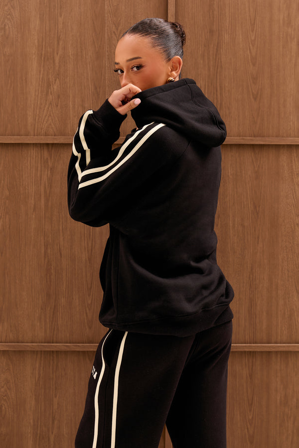 Kaiia Sport Side Stripe Oversized Hoodie Black & Cream