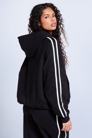 Kaiia Sport Side Stripe Oversized Hoodie Black & White