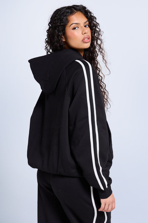 Kaiia Sport Side Stripe Oversized Hoodie Black & White