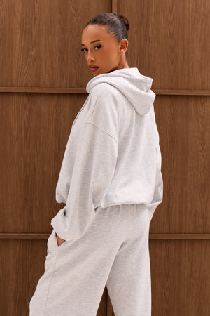 Kaiia Chrome Logo Premium Interlock Oversized Zip Through Hoodie Light Grey Marl